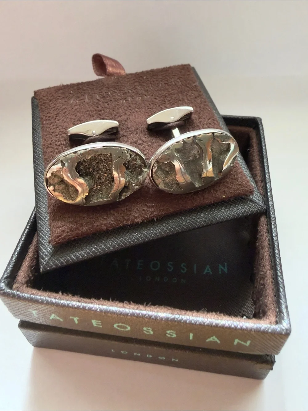 Tateossian CL3501 Ammonite Fossil .925 Sterling Silver Cufflinks Limited 7/14